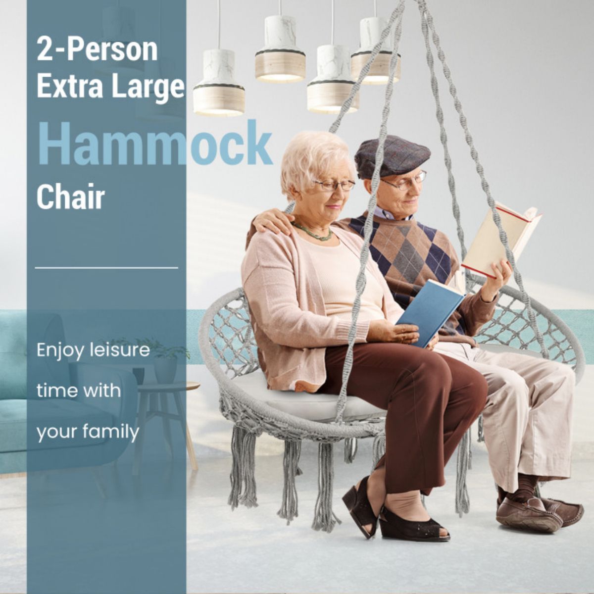 2-person Macrame Hammock Chair With Cushion