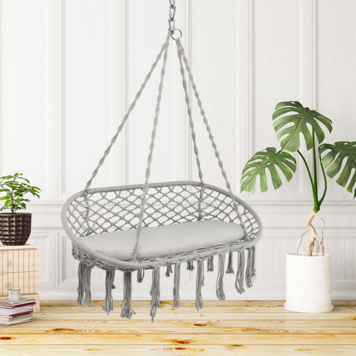 2-person Macrame Hammock Chair With Cushion