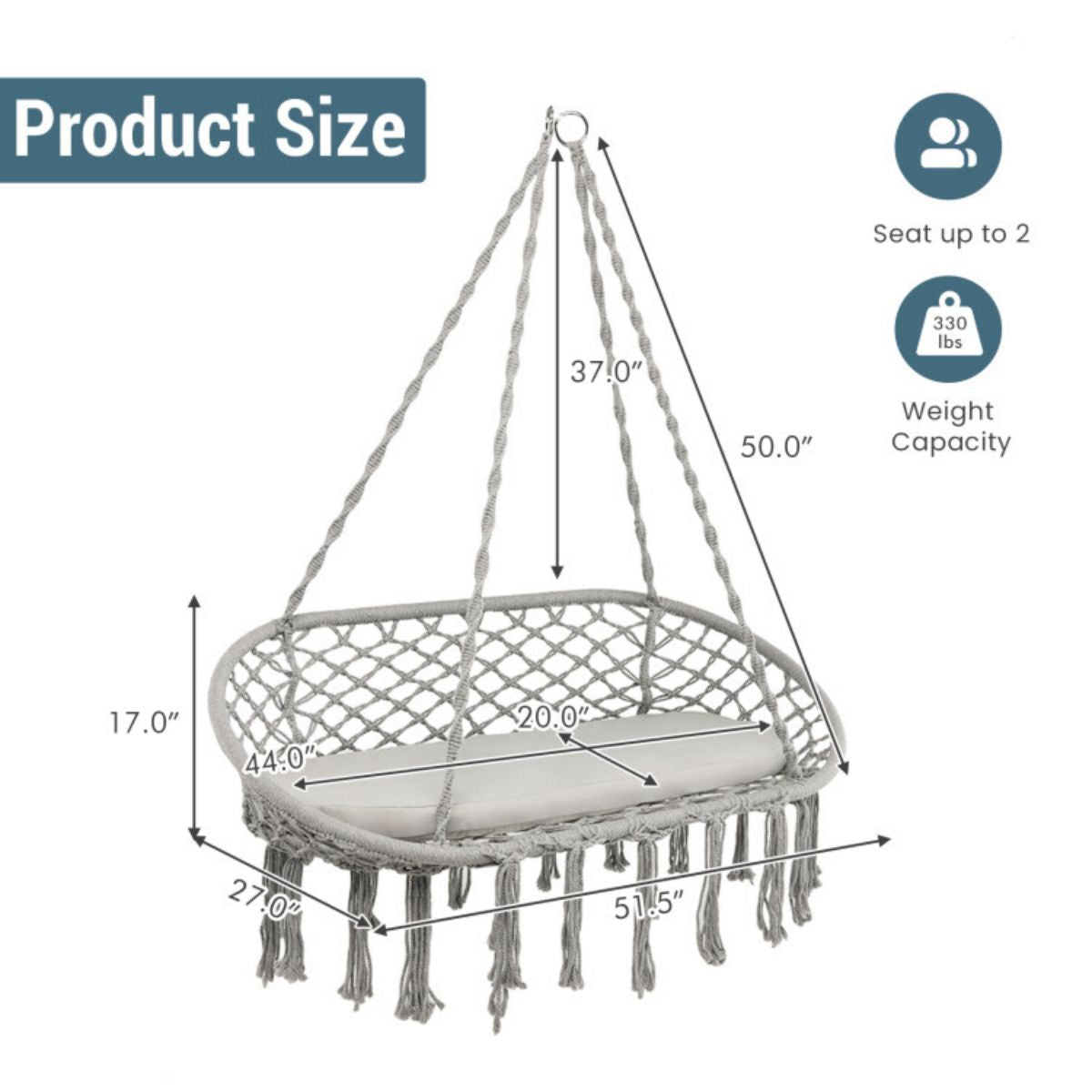 2-person Macrame Hammock Chair With Cushion