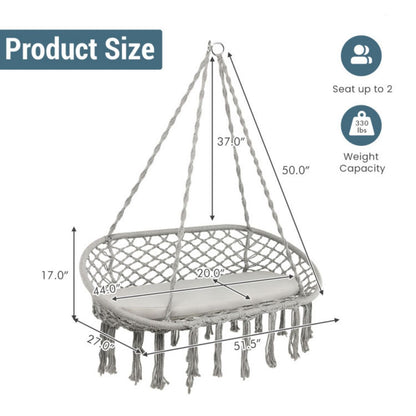 2-person Macrame Hammock Chair With Cushion