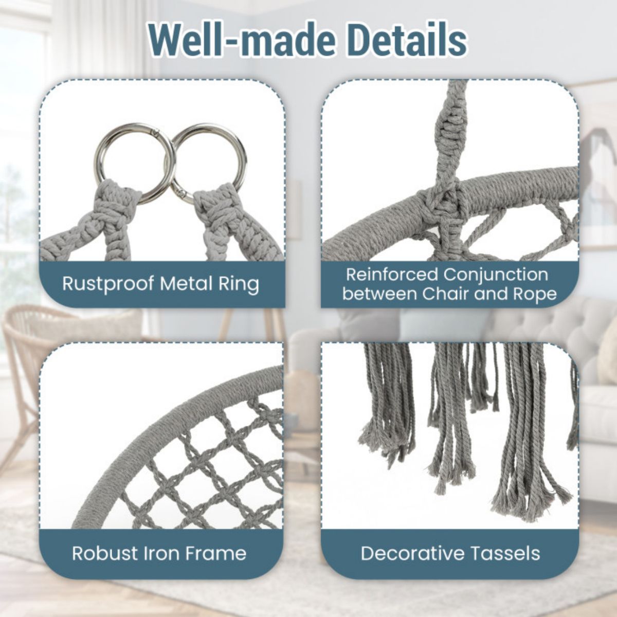 2-person Macrame Hammock Chair With Cushion