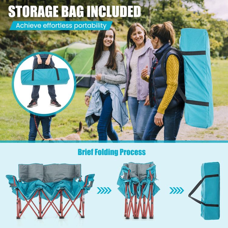 3-person Folding Camping Chair Padded Couch