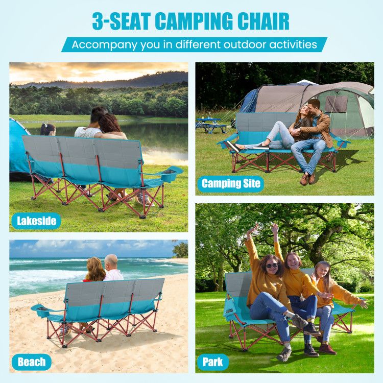 3-person Folding Camping Chair Padded Couch