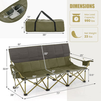 3-person Folding Camping Chair Padded Couch