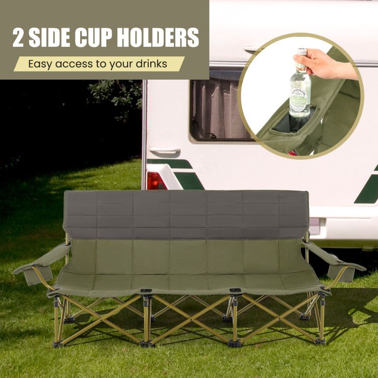 3-person Folding Camping Chair Padded Couch