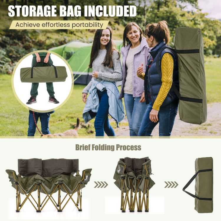 3-person Folding Camping Chair Padded Couch