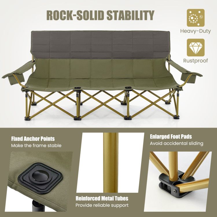 3-person Folding Camping Chair Padded Couch