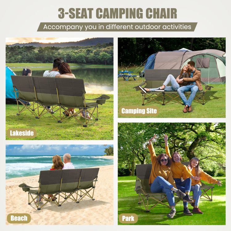 3-person Folding Camping Chair Padded Couch