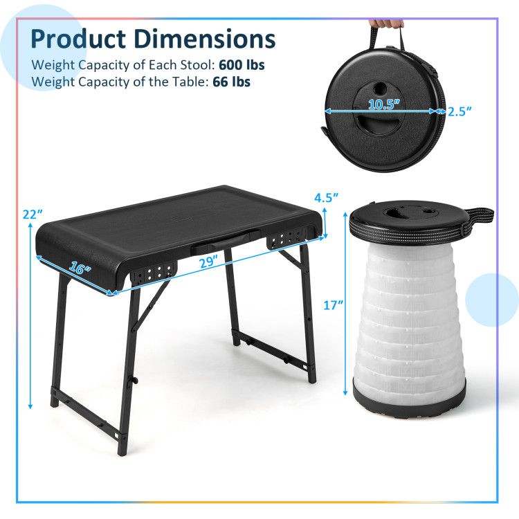 3-piece Folding Camping Table Stool Set 