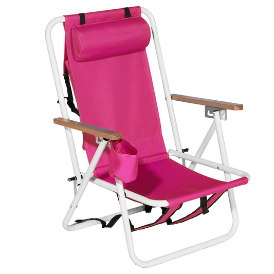 4-position Folding Beach Chair With Headrest and Backpack