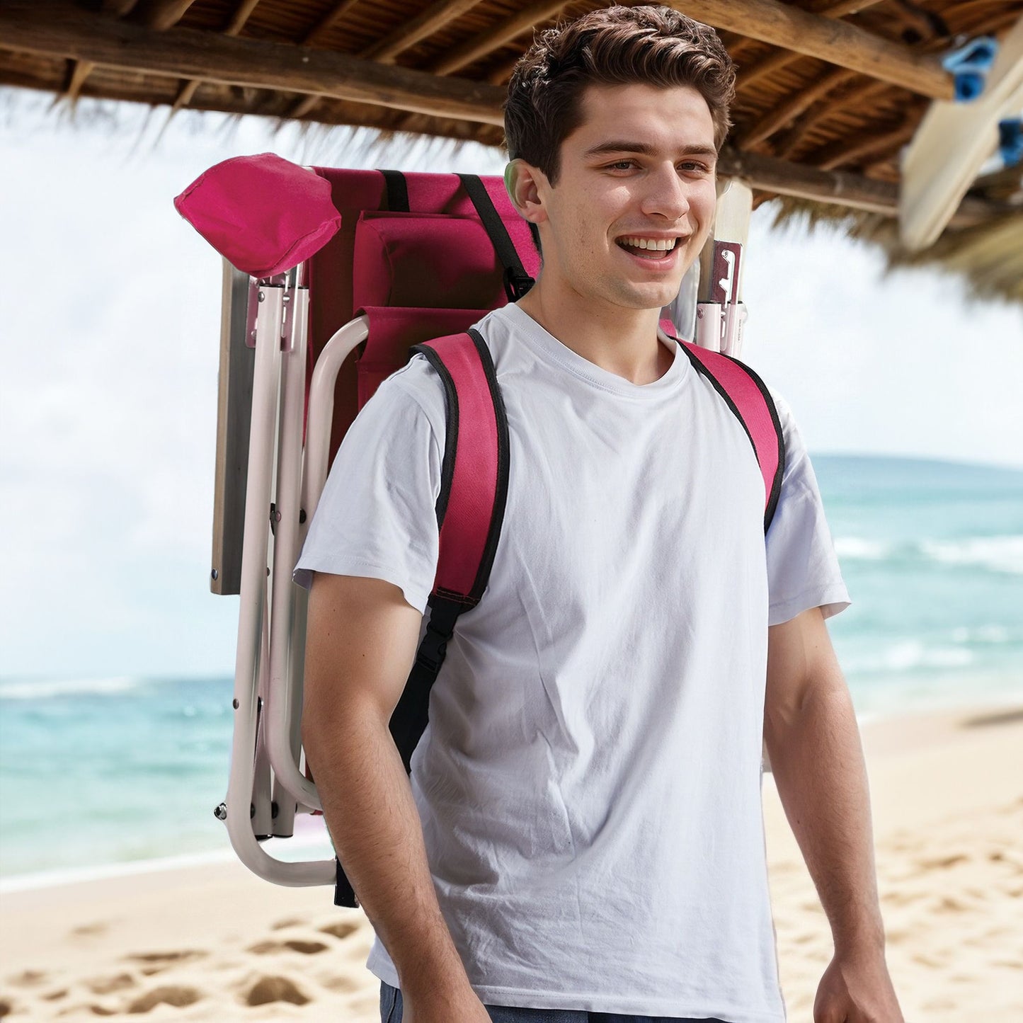 4-position Folding Beach Chair With Headrest and Backpack