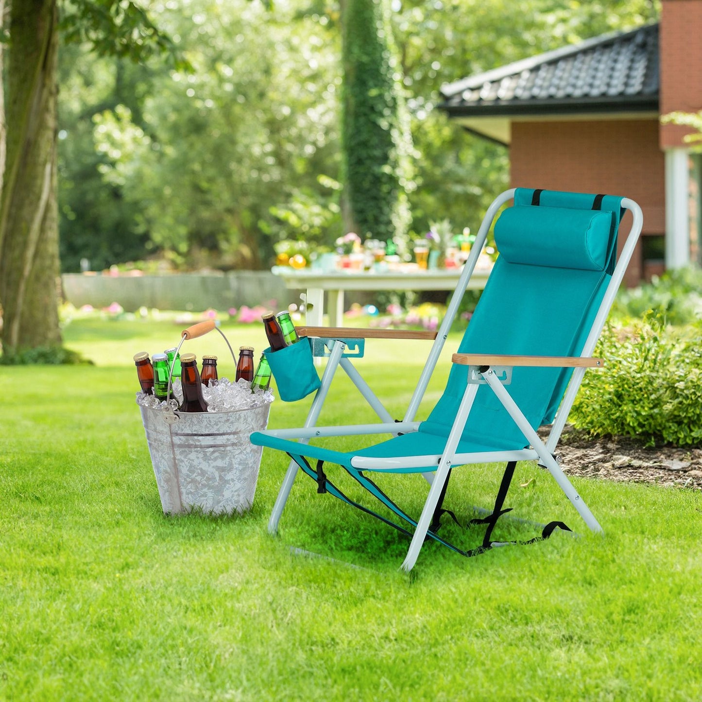 4-position Folding Beach Chair With Headrest and Backpack