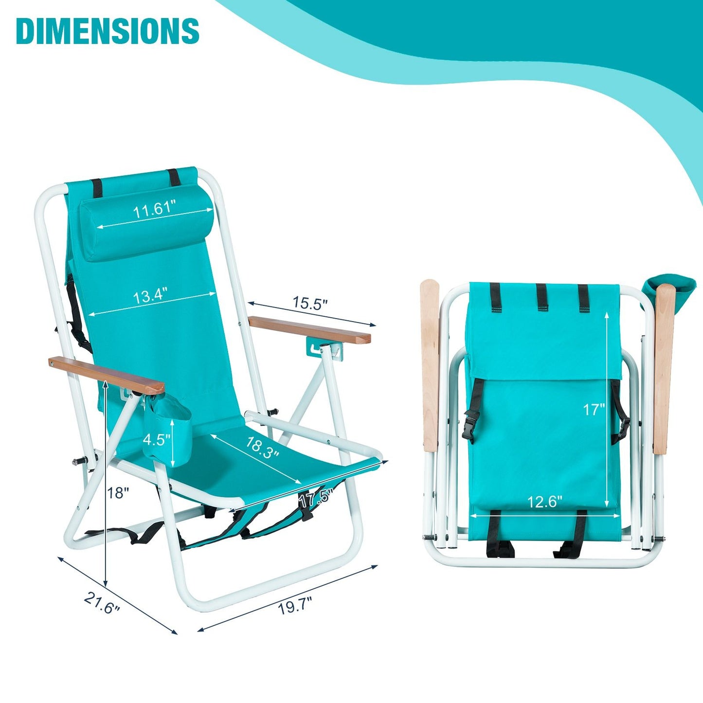 4-position Folding Beach Chair With Headrest and Backpack