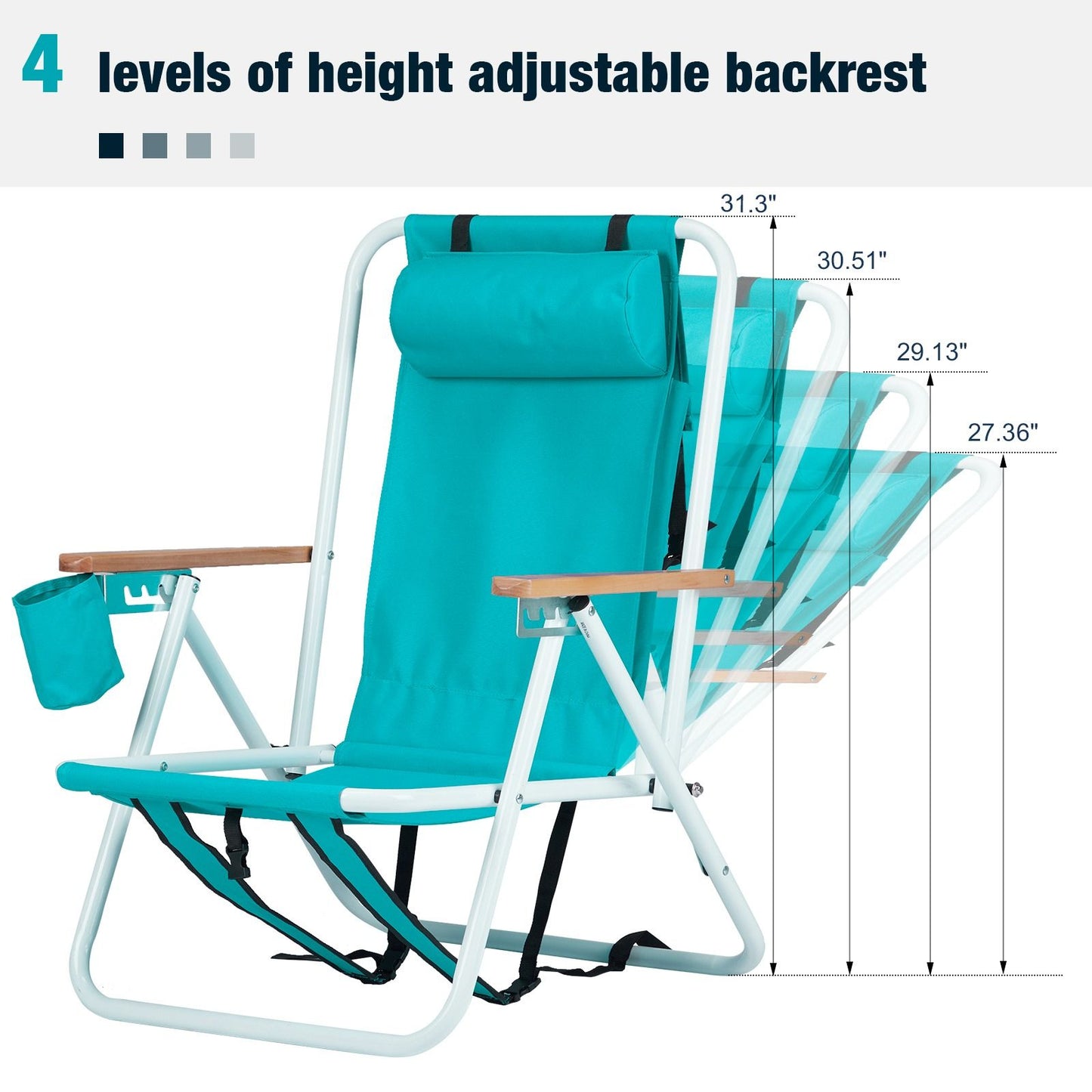 4-position Folding Beach Chair With Headrest and Backpack