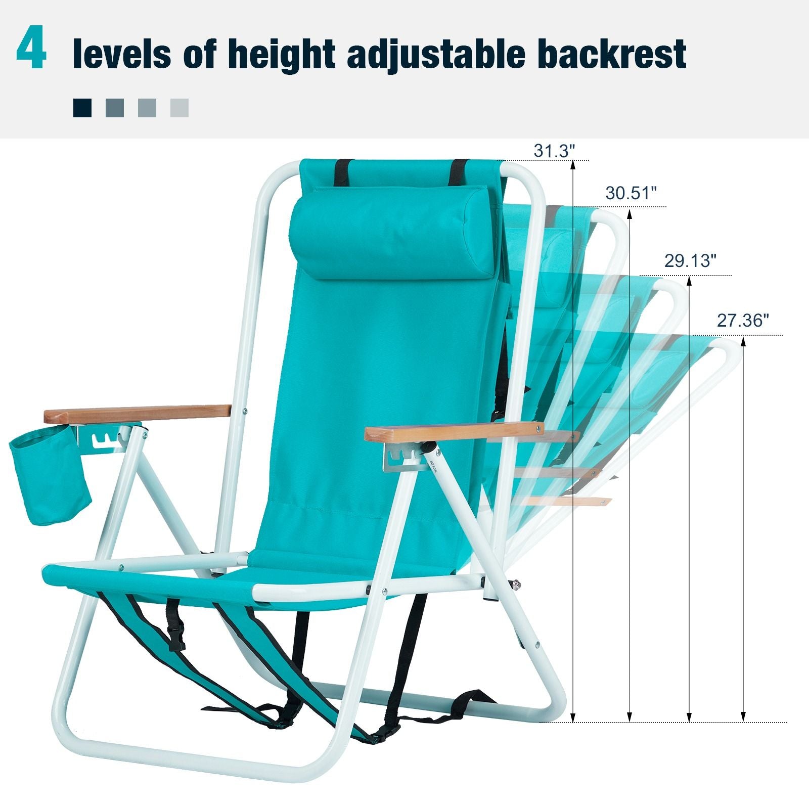 4-position Folding Beach Chair With Headrest and Backpack