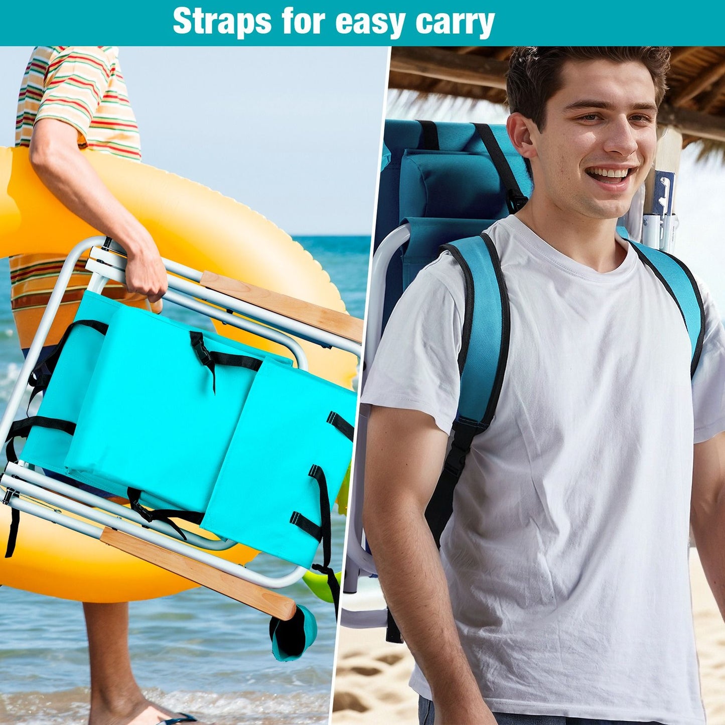 4-position Folding Beach Chair With Headrest and Backpack