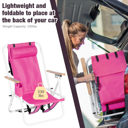 4-position Folding Beach Chair With Headrest and Backpack