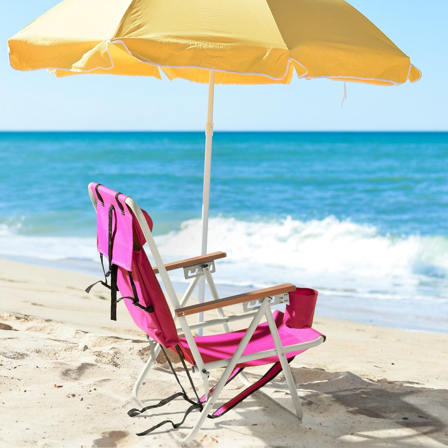 4-position Folding Beach Chair With Headrest and Backpack