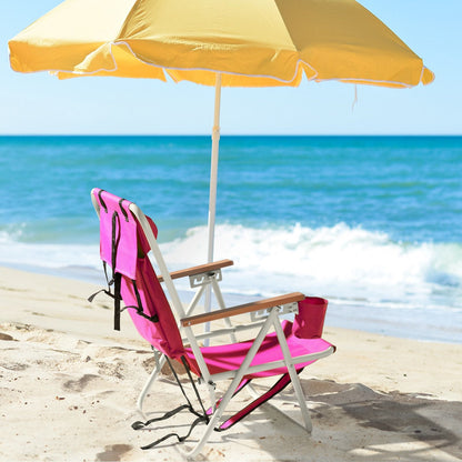4-position Folding Beach Chair With Headrest and Backpack