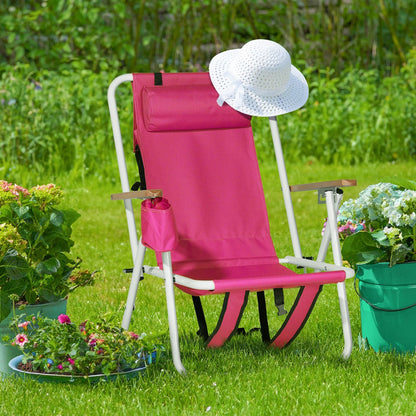 4-position Folding Beach Chair With Headrest and Backpack