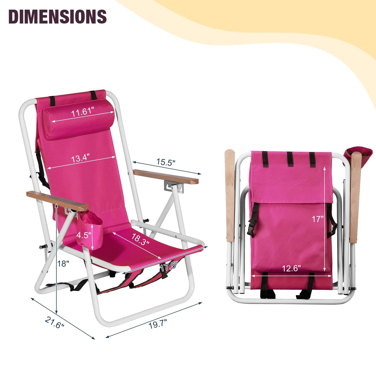 4-position Folding Beach Chair With Headrest and Backpack