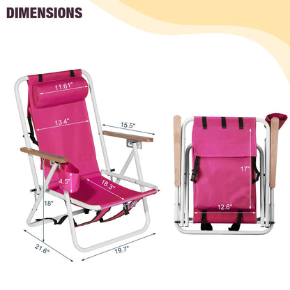4-position Folding Beach Chair With Headrest and Backpack