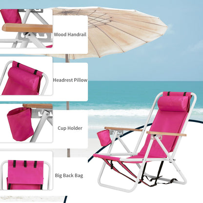 4-position Folding Beach Chair With Headrest and Backpack