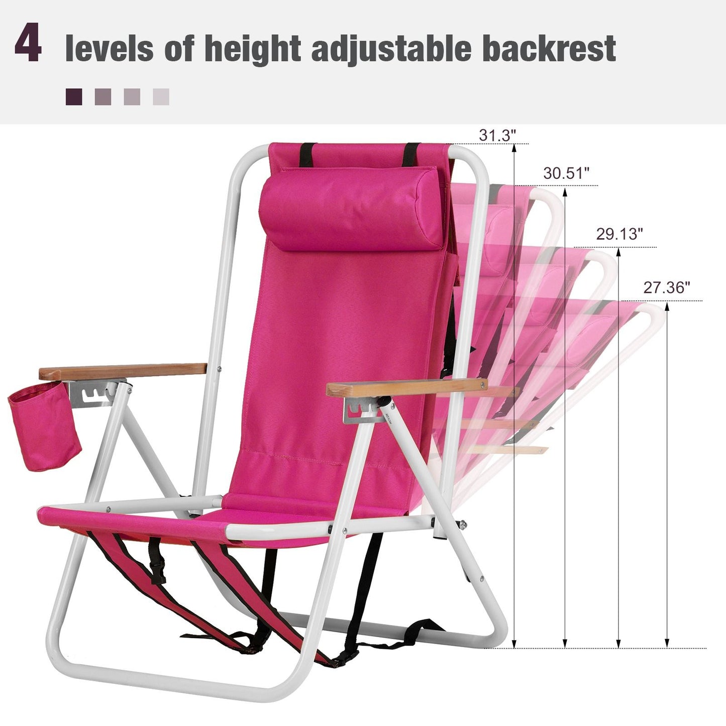 4-position Folding Beach Chair With Headrest and Backpack