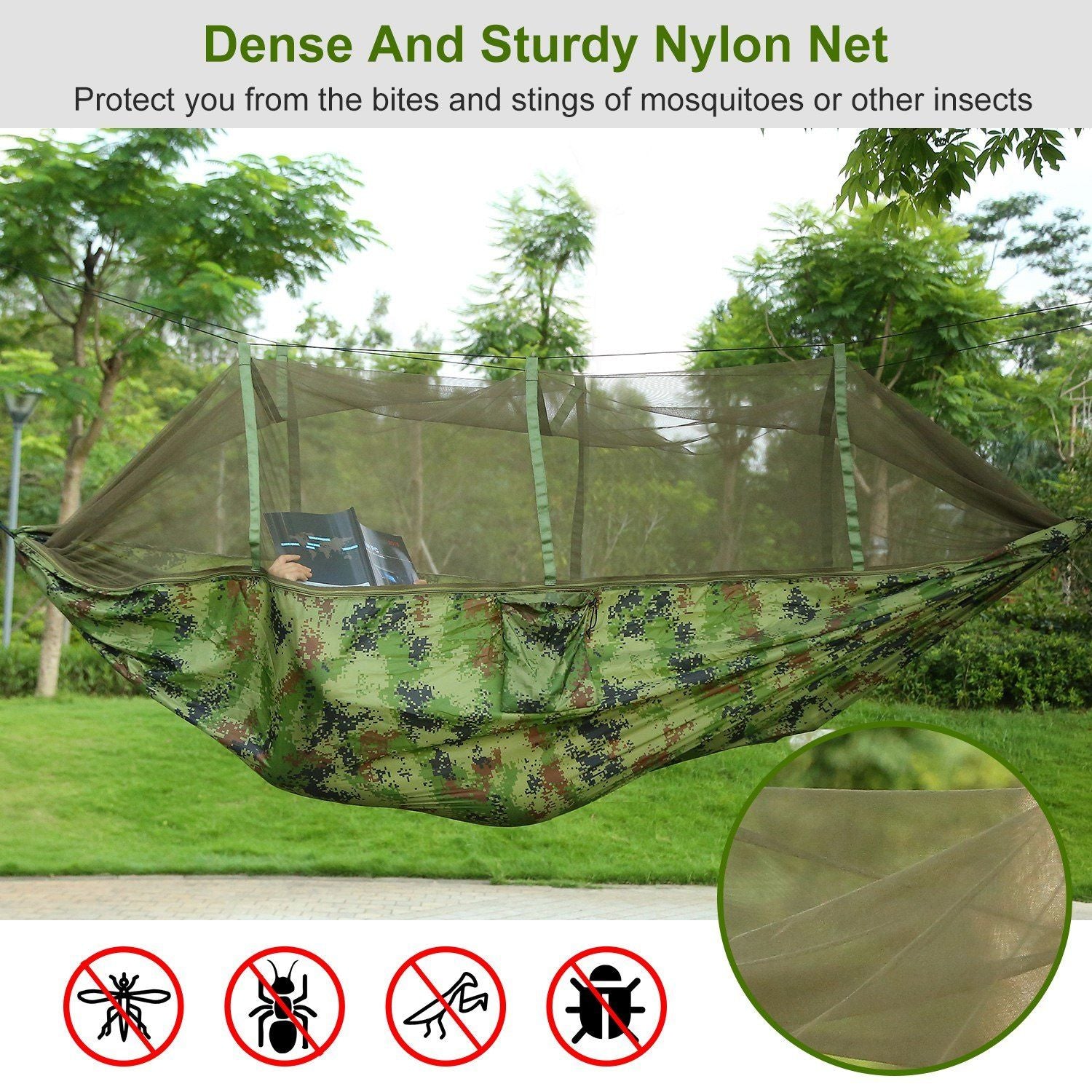 600lbs Load 2-person Hammock With Mosquito Net Portable Nylon