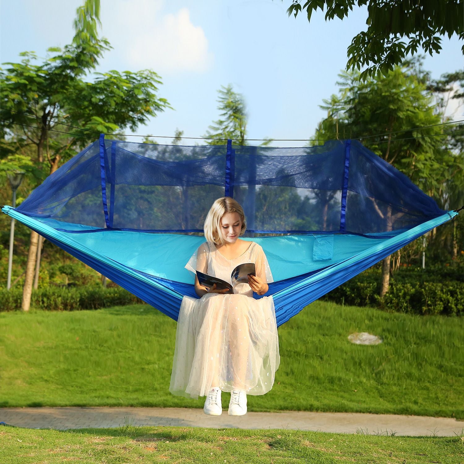 600lbs Load 2-person Hammock With Mosquito Net Portable Nylon