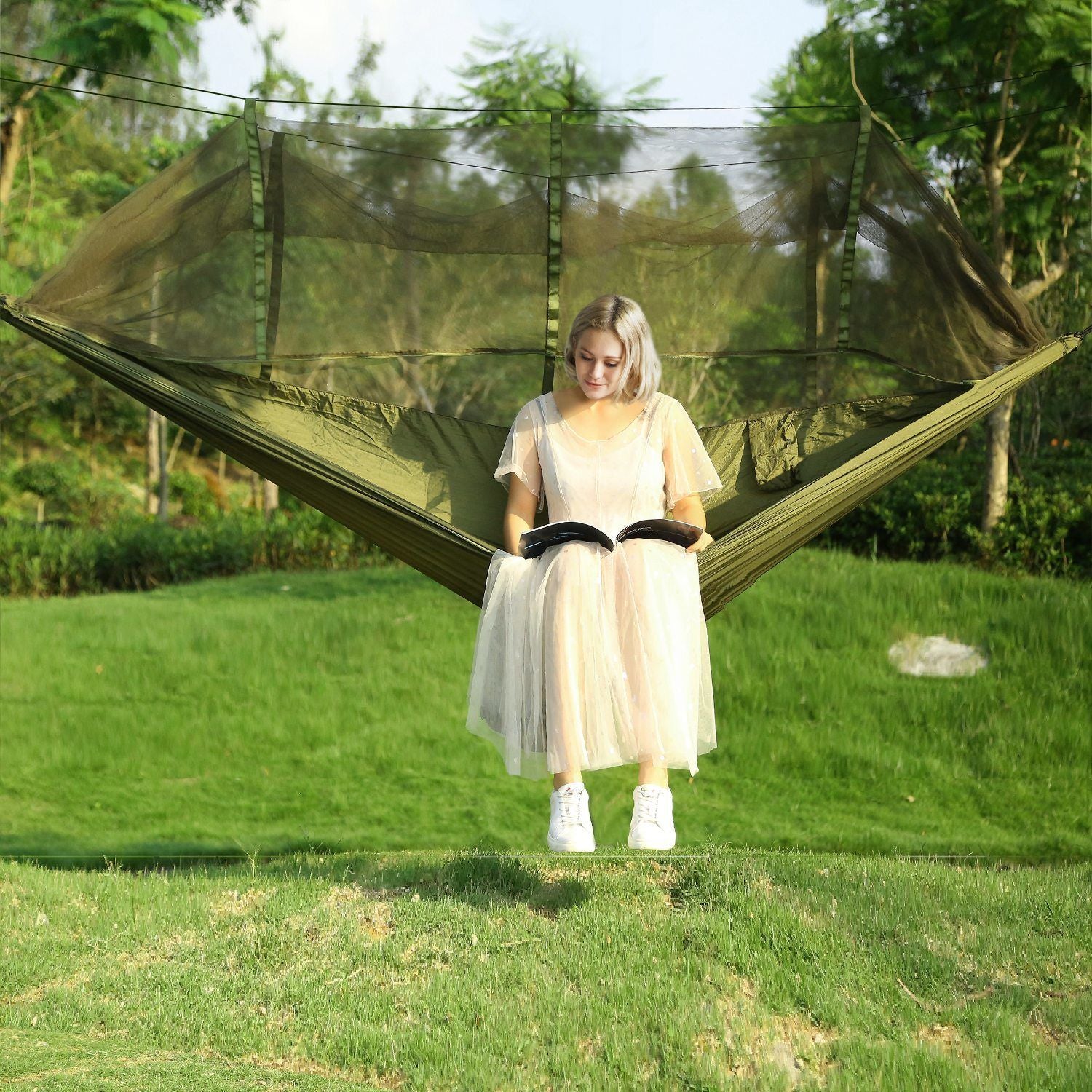 600lbs Load 2-person Hammock With Mosquito Net Portable Nylon