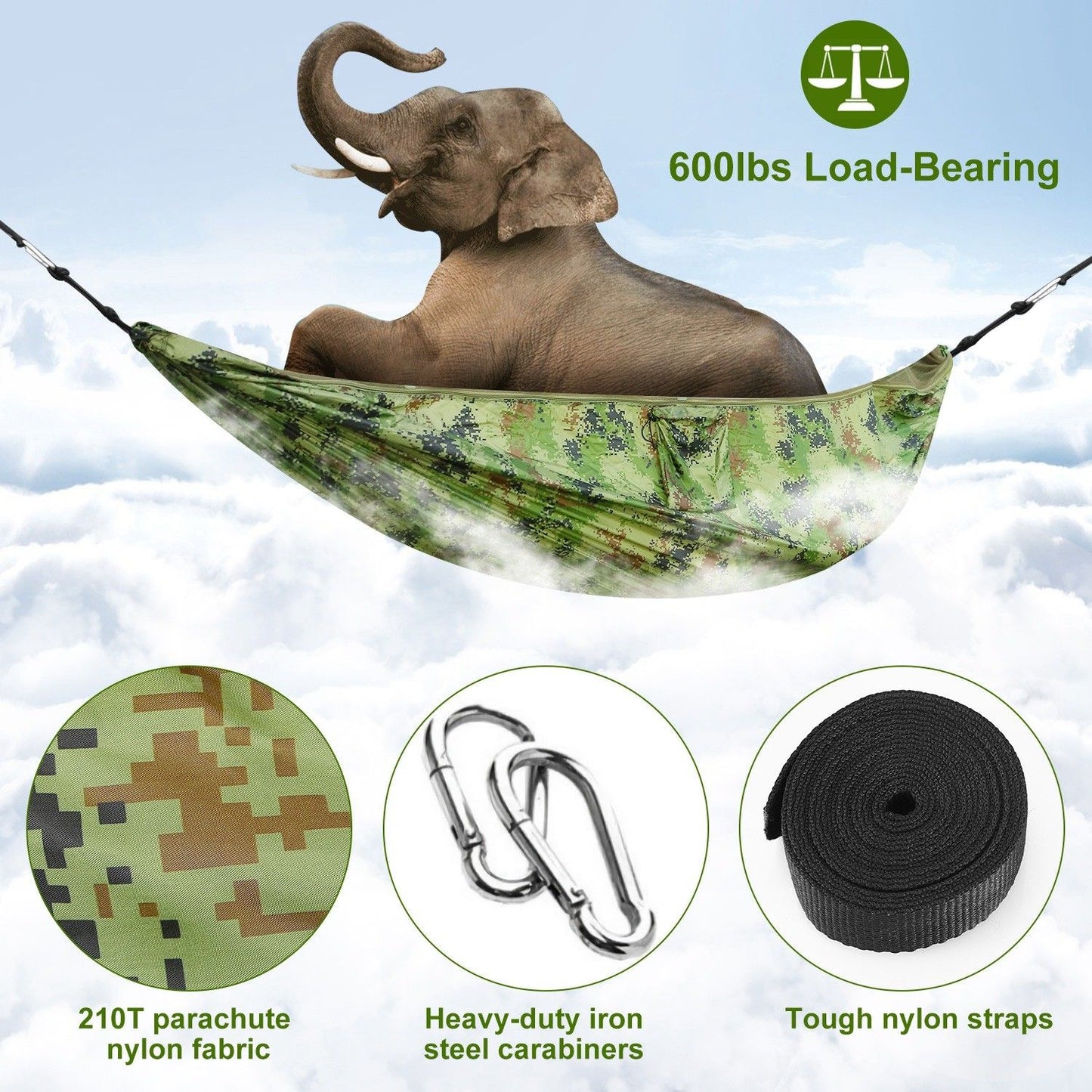 600lbs Load 2-person Hammock With Mosquito Net Portable Nylon