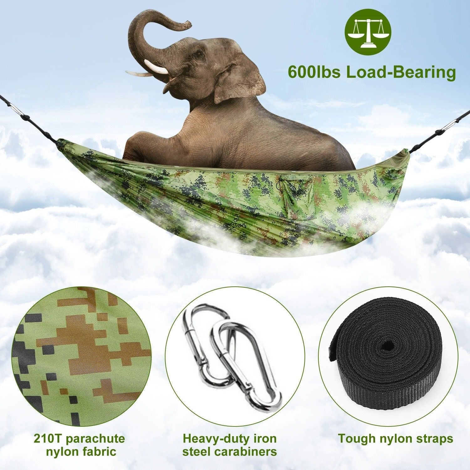 600lbs Load 2-person Hammock With Mosquito Net Portable Nylon