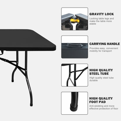 8ft Folding Heavy Duty Plastic Table Black