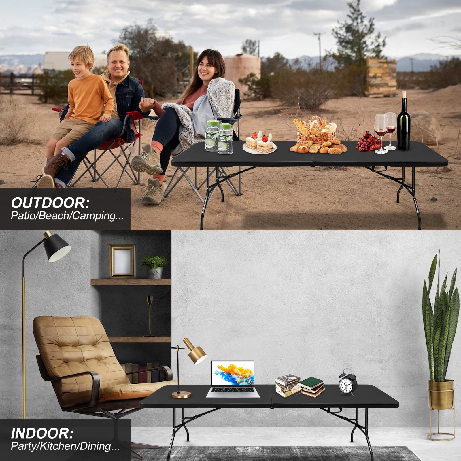 8ft Folding Plastic Table Portable High Load