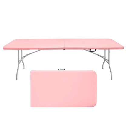 8ft Pink Folding Plastic Table Portable High Load