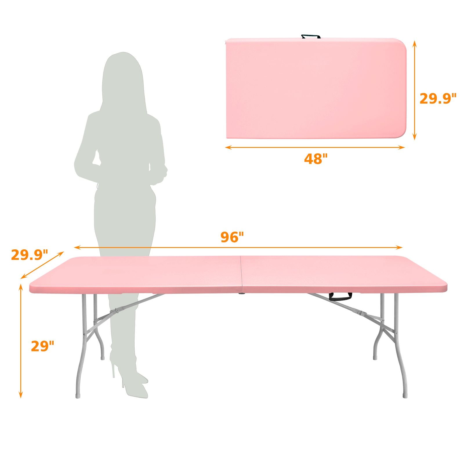 8ft Pink Folding Plastic Table Portable High Load