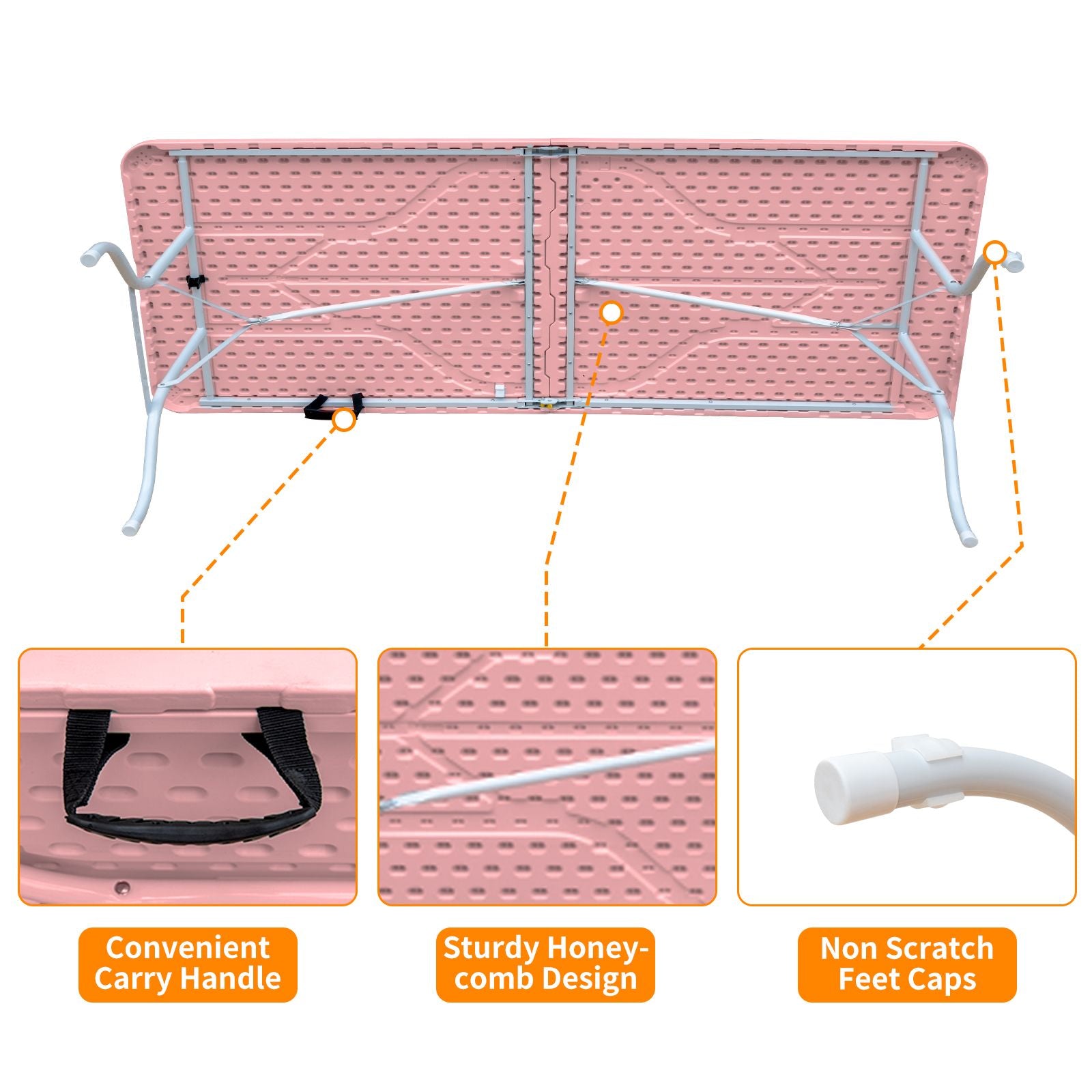 8ft Pink Folding Plastic Table Portable High Load