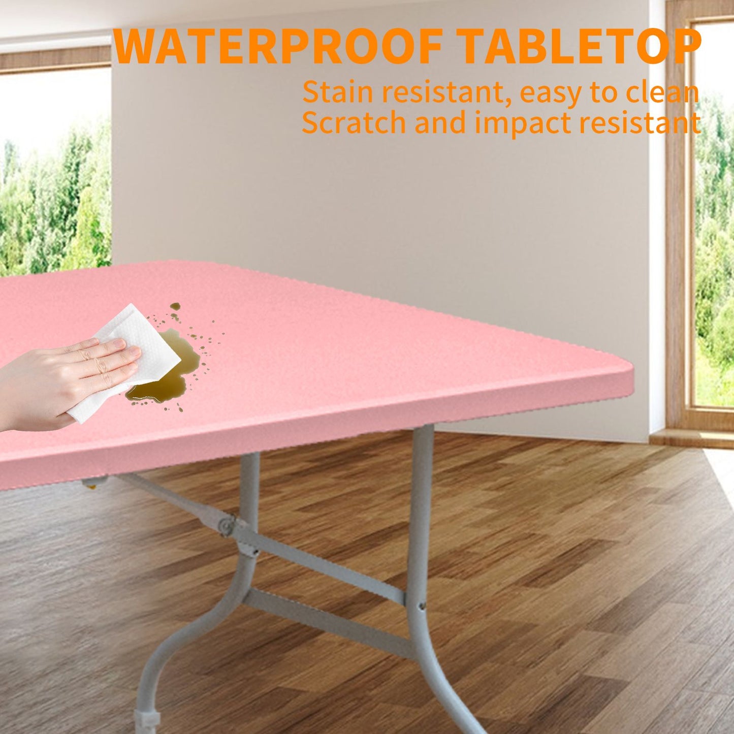 8ft Pink Folding Plastic Table Portable High Load