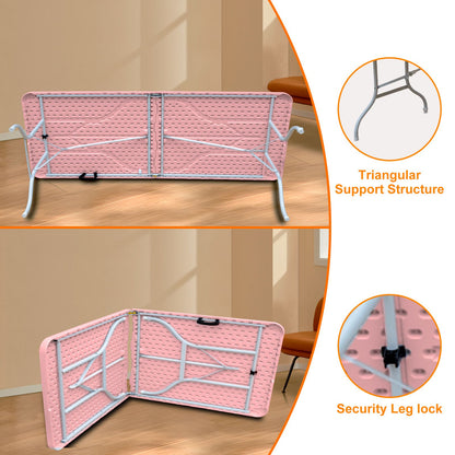 8ft Pink Folding Plastic Table Portable High Load