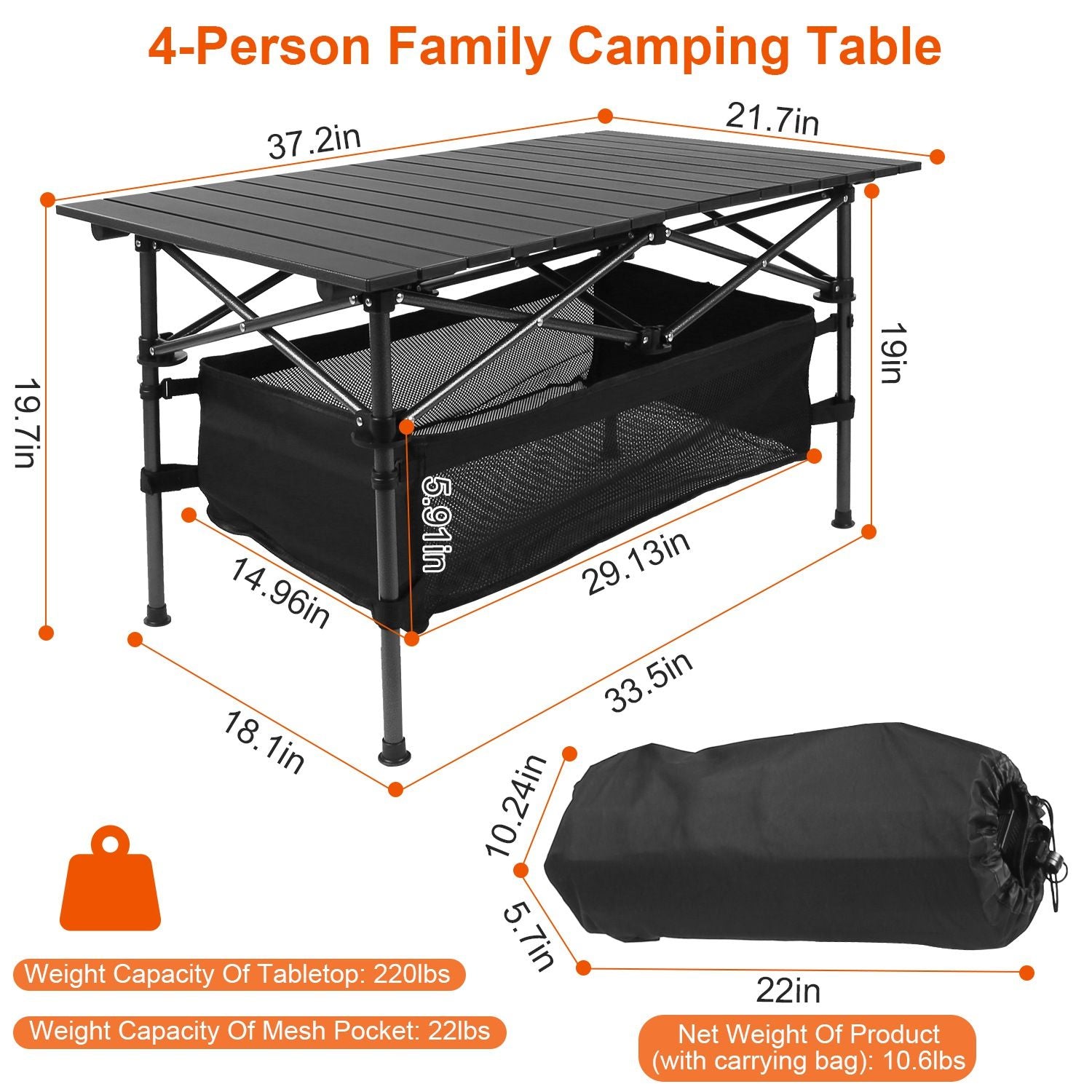 Aluminum Roll Up Camping Table Portable