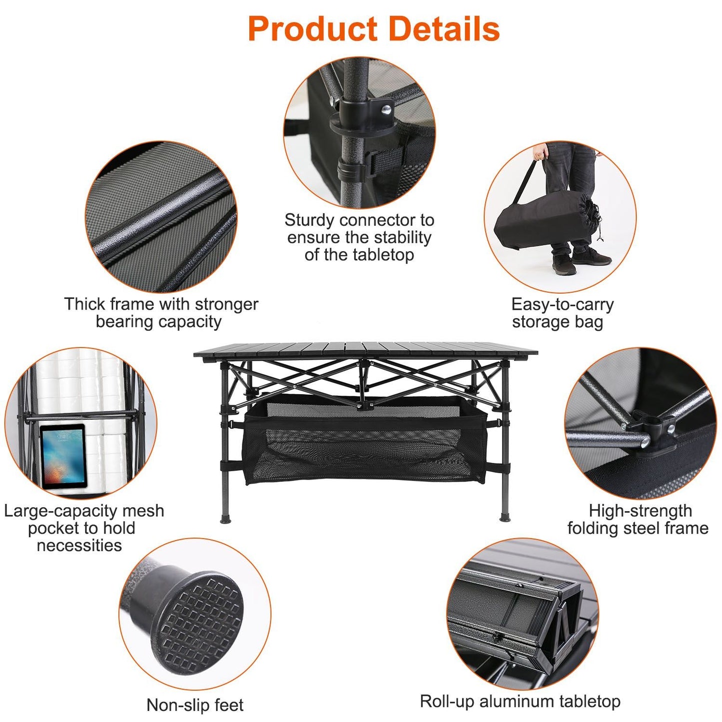 Aluminum Roll Up Camping Table Portable