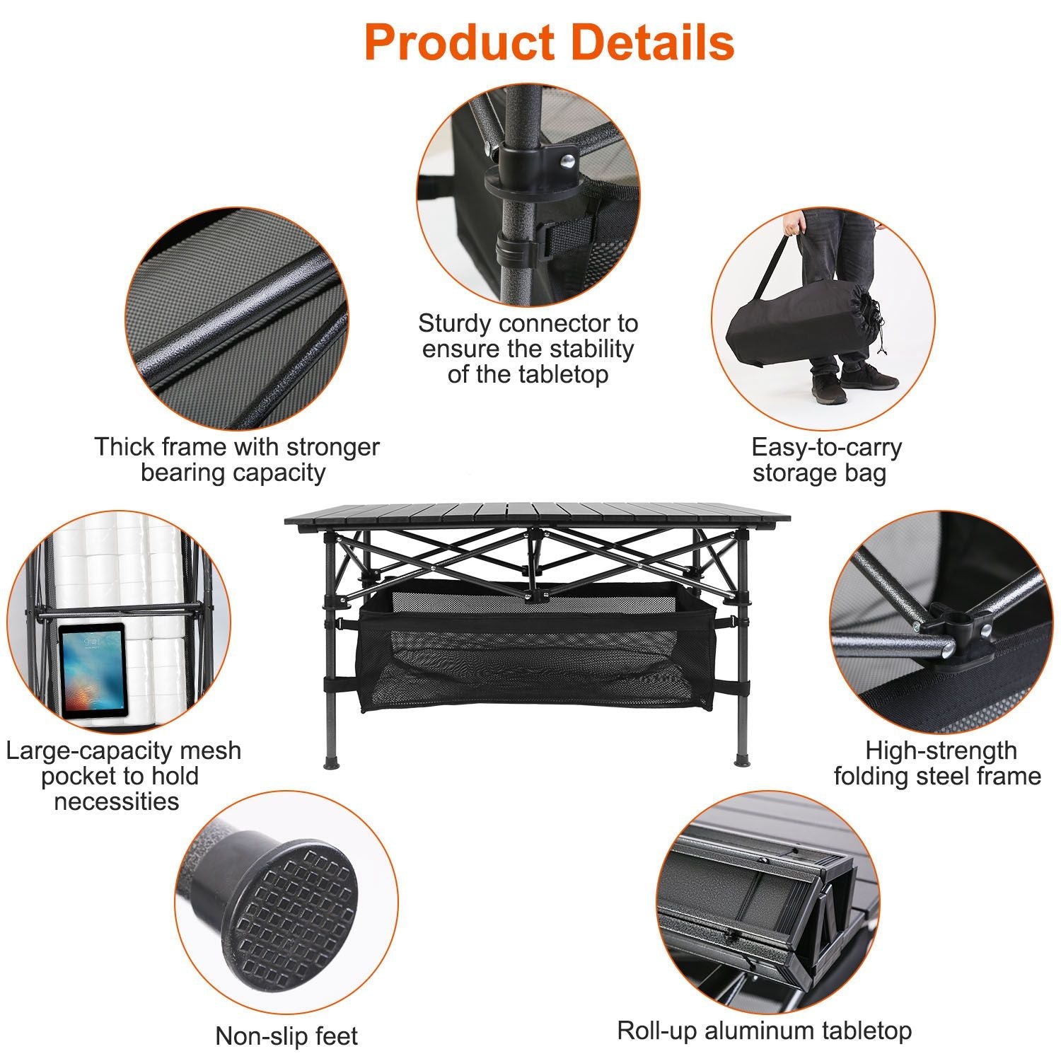Aluminum Roll Up Camping Table Portable