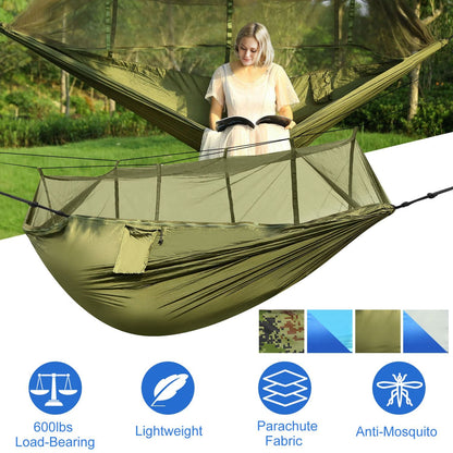 Camping Hammock With Mosquito Net 600lb Double Nylon
