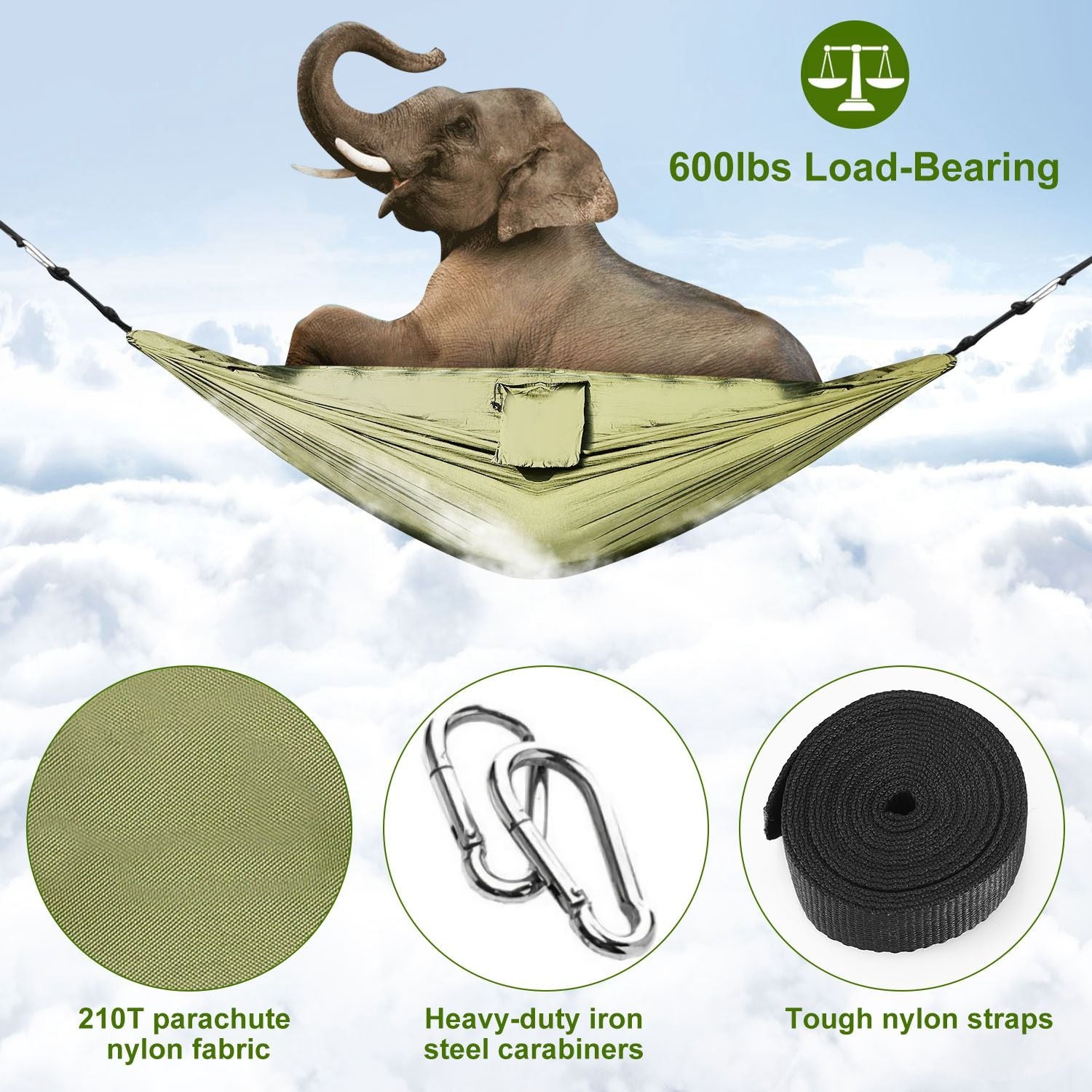 Camping Hammock With Mosquito Net 600lb Double Nylon