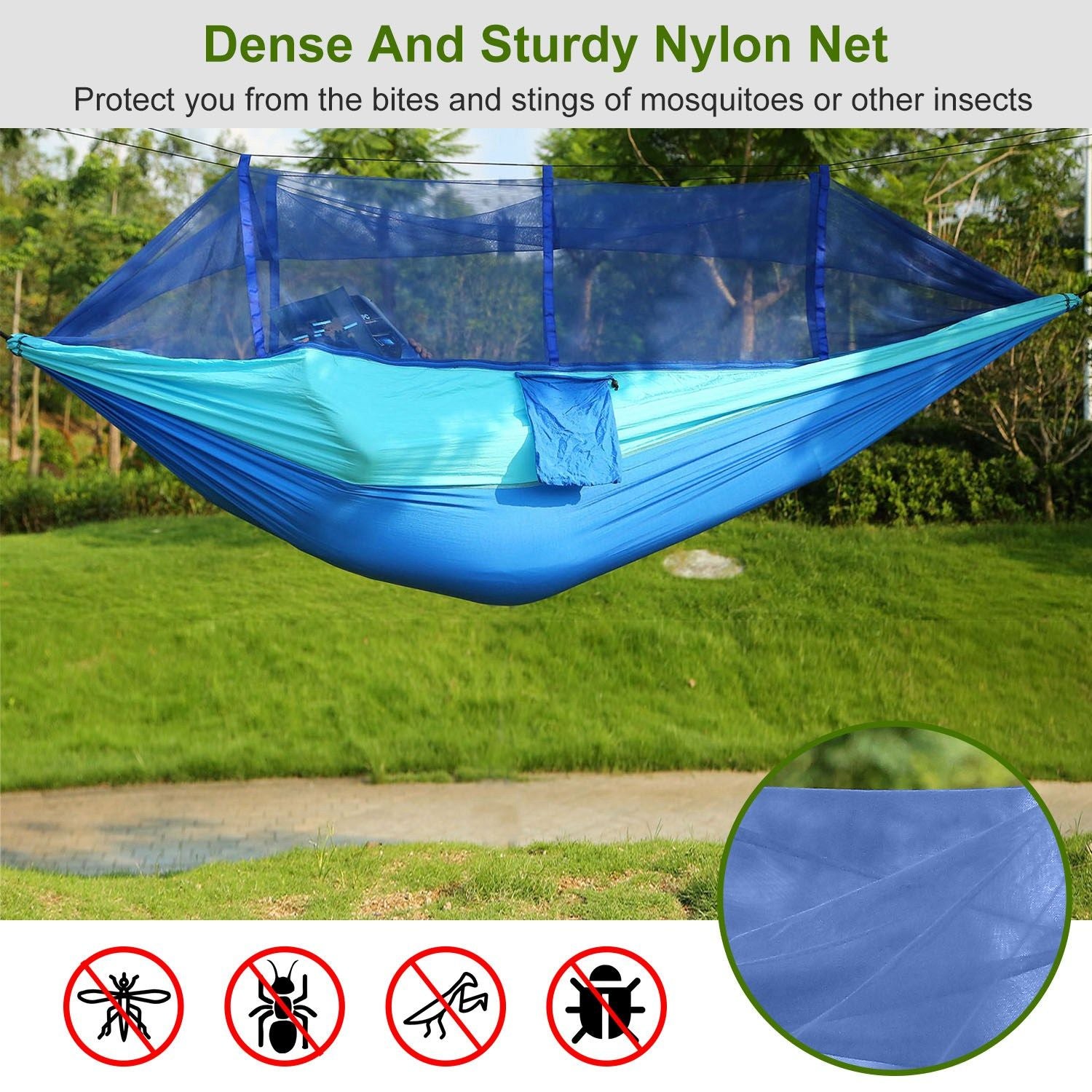 Camping Hammock With Mosquito Net 600lb Double Nylon