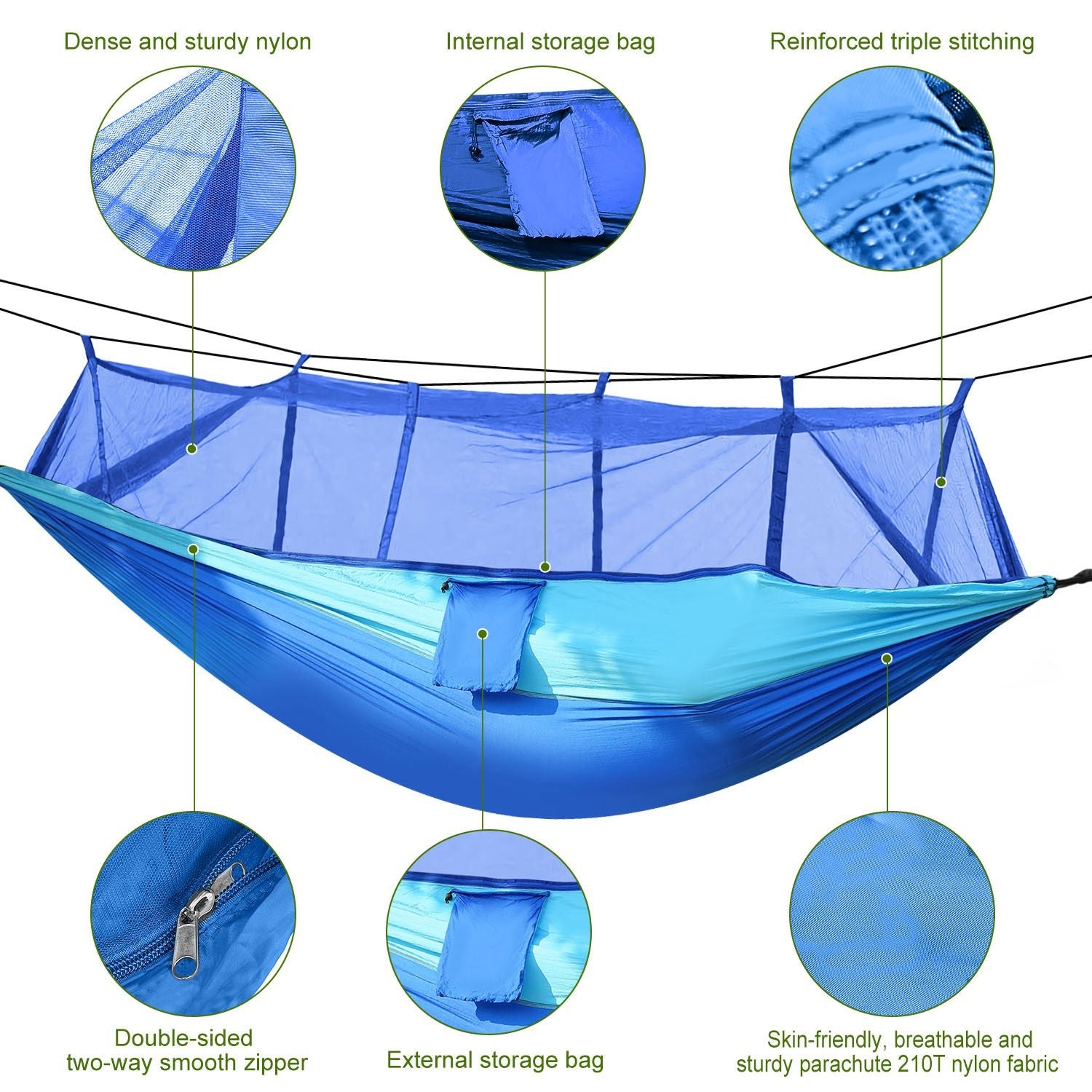 Camping Hammock With Mosquito Net 600lb Double Nylon