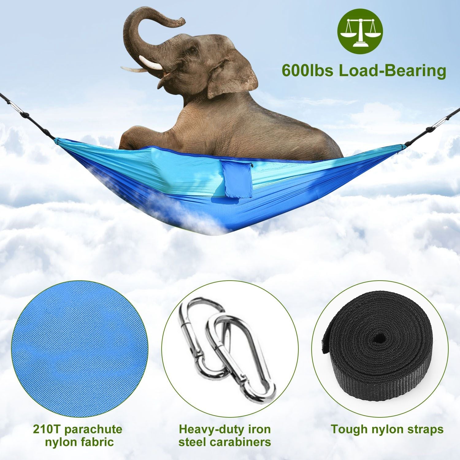 Camping Hammock With Mosquito Net 600lb Double Nylon