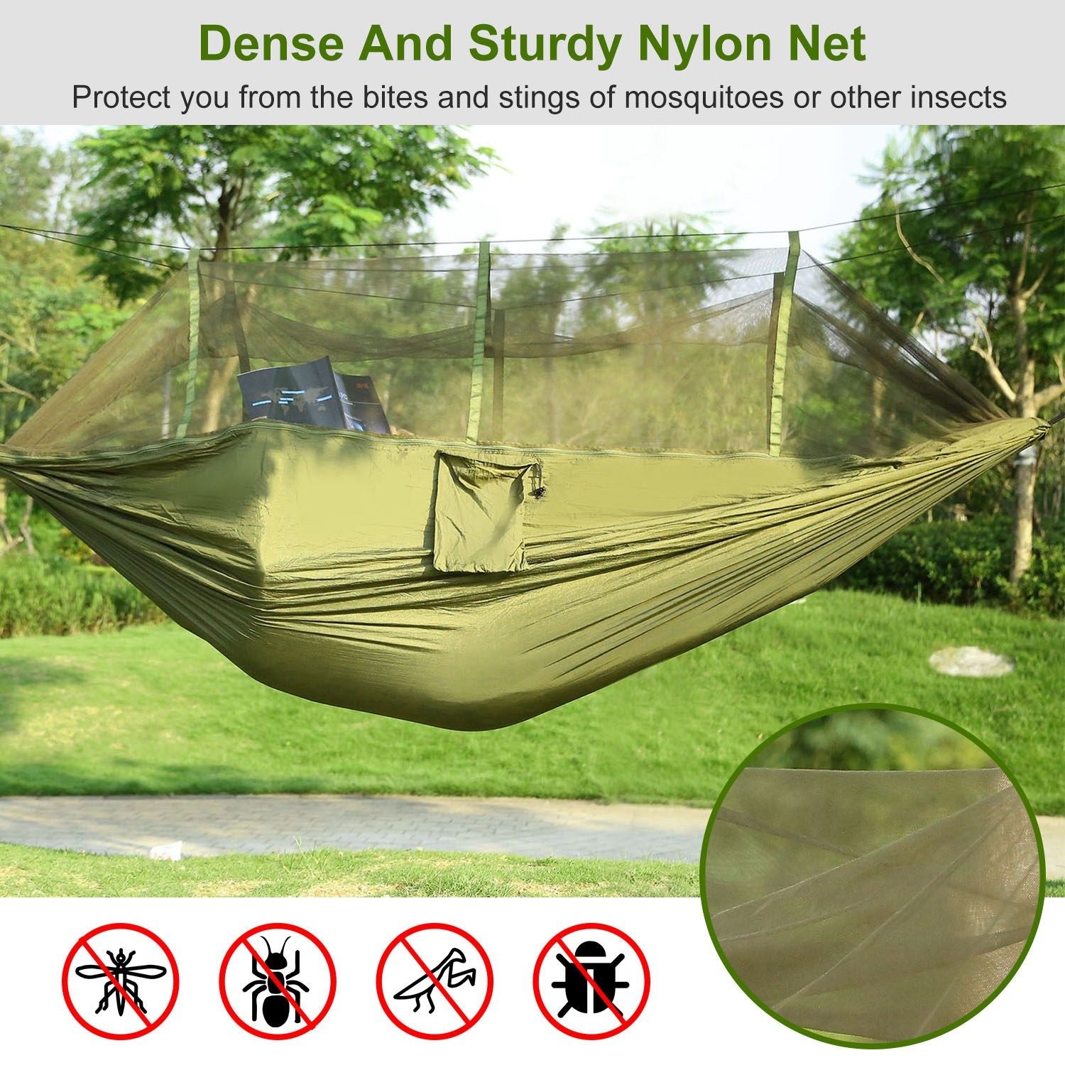 Camping Hammock With Mosquito Net 600lb Double Nylon