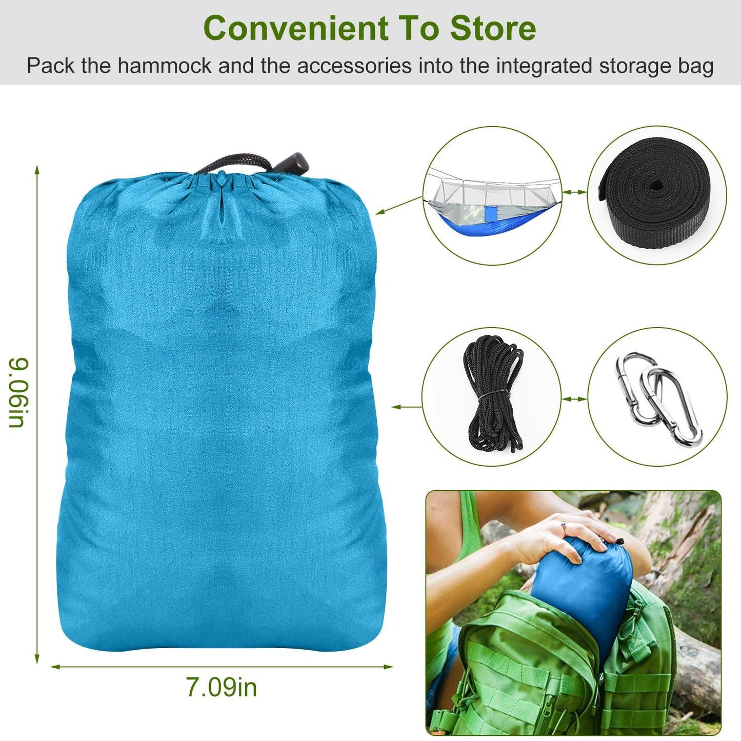 Camping Hammock With Mosquito Net 600lb Double Nylon